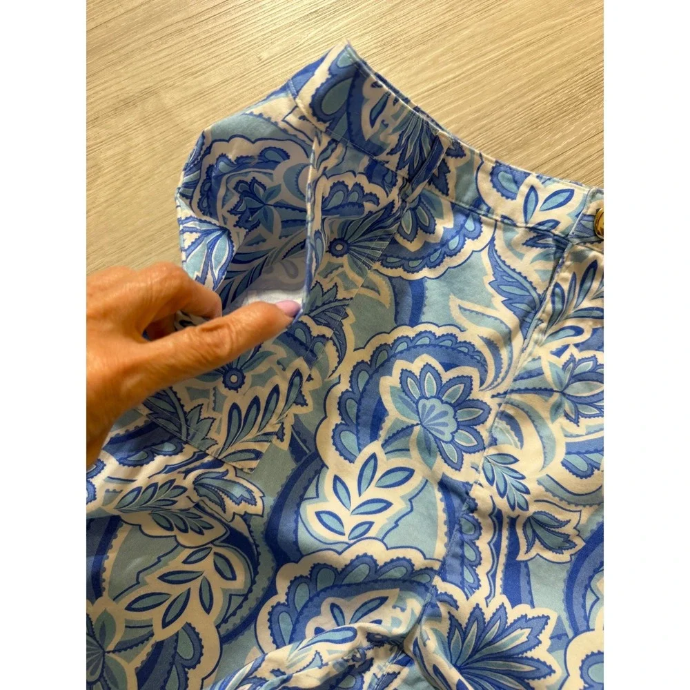 Stella Parker Blue Paisley Floral Straight Leg Pants Womens 12 Cotton Blend